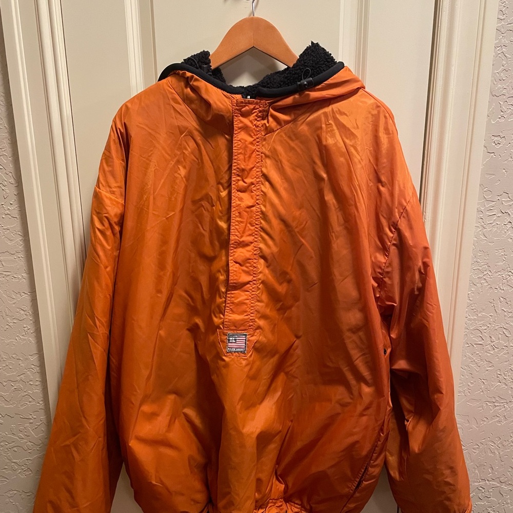 Men’s Ralph Lauren XL Orange Pullover Jacket with Logo Patch. Reversible